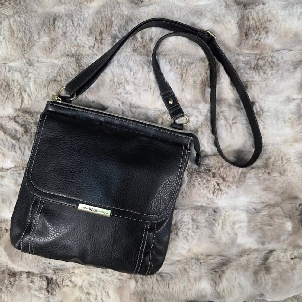 RELIC Crossbody Messenger Shoulder Bag Black Vegan Leather